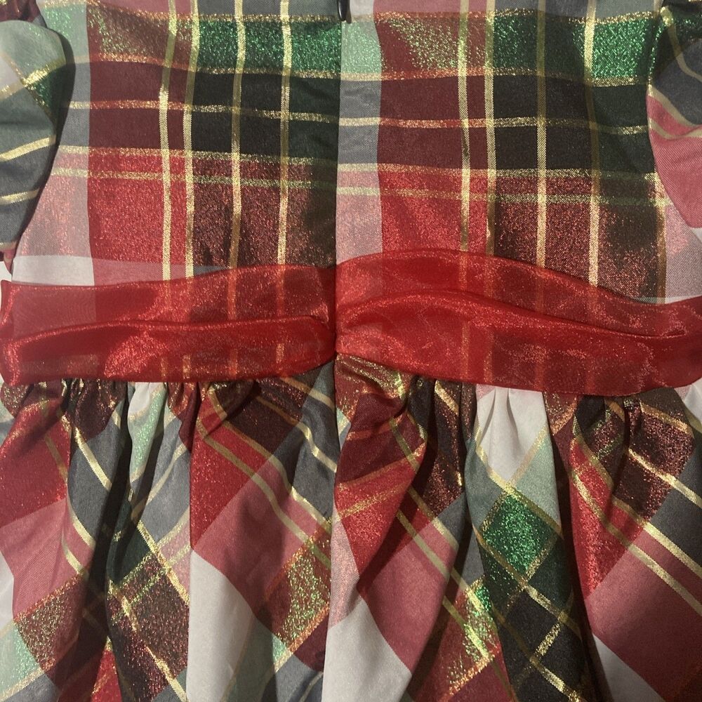 BONNIE BABY red gold multicolor plaid v-neck short sleeve holiday dress 24M - Picture 8 of 9